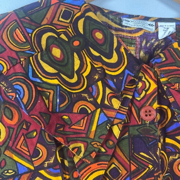 Vintage Mahudi International Abstract Artsy Double Collar Button Front Blouse M - Picture 2 of 7